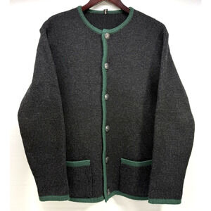 Vintage SHETLAND WOOL Cardigan Sweater Charcoal Green Accent Women's (NST)